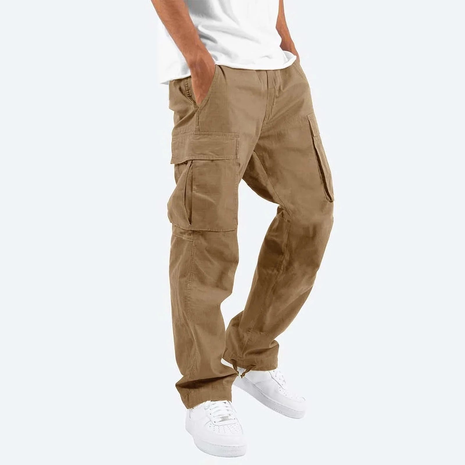 Cargo Pants Men- Solid Casual Multiple Pockets Outdoor Straight Type Fitness Pants Cargo Pants Trousers Khaki