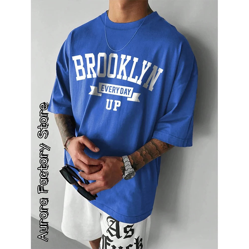 2024 Summer Men'S T-Shirt Brooklyn Camiseta Letter Printed T-Shirt Casual Short Sleeve Streetwear Oversized T-Shirt Men Clothes