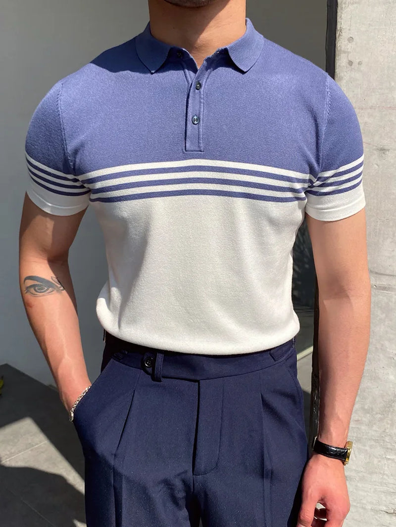 Summer Men Fashion Polo Shirts Short Sleeve Turn-Down Collar Patchwork Casual Polos Mens Clothing Male Tops Pullover Streetwear