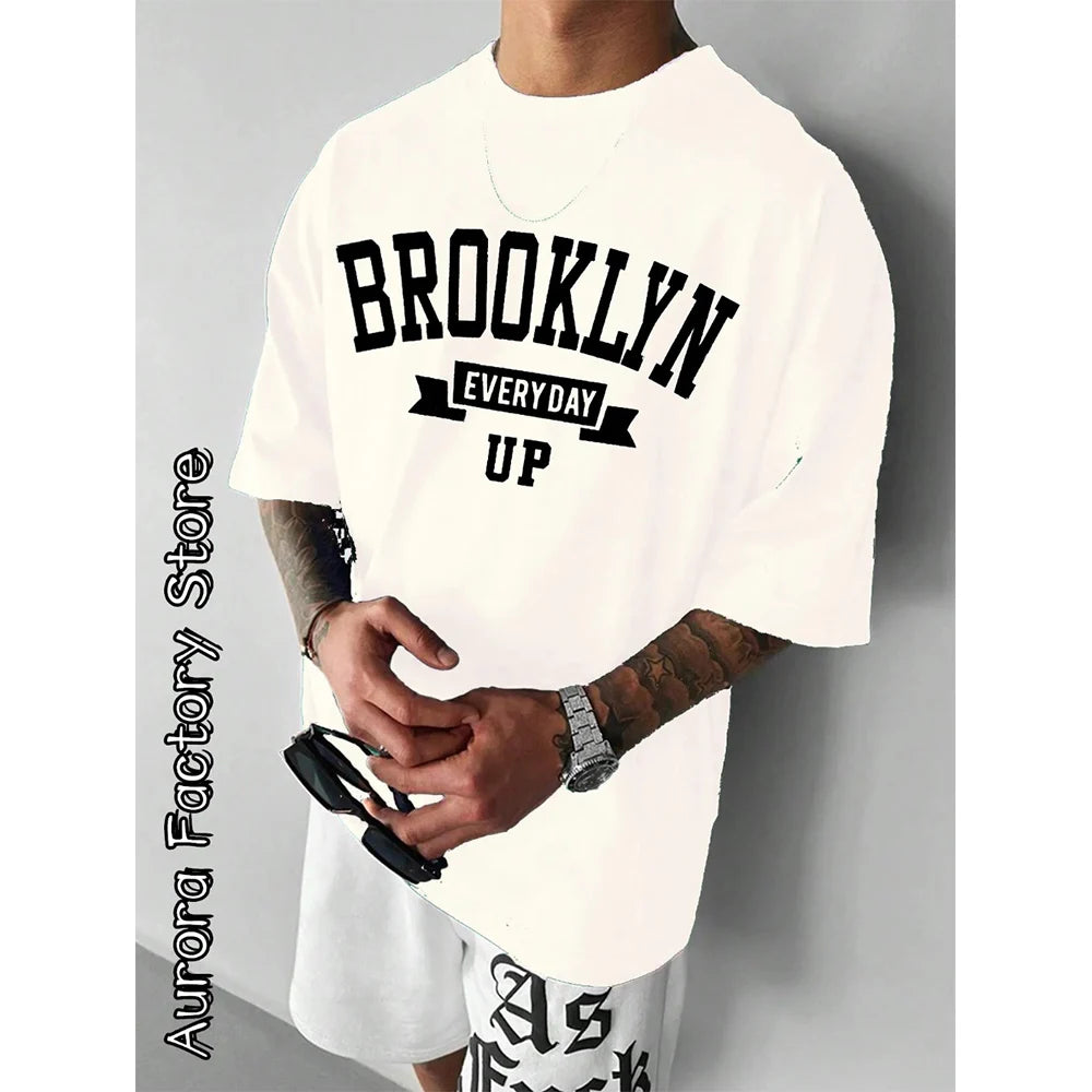 2024 Summer Men'S T-Shirt Brooklyn Camiseta Letter Printed T-Shirt Casual Short Sleeve Streetwear Oversized T-Shirt Men Clothes